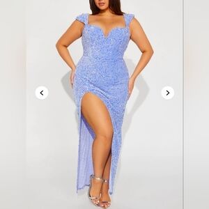 NWT- Fashion Nova Formal Lavender Sequin Dress With High Slit Size 1X